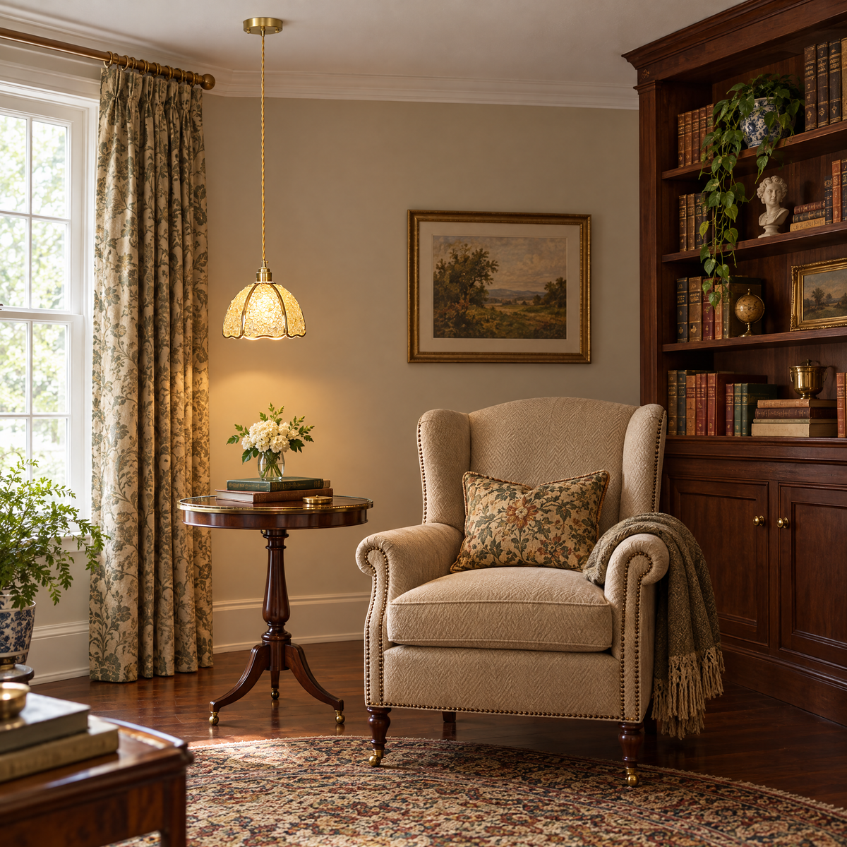 Small Crystal Dome Pendant Light, Dimmable - Model D in a reading corner