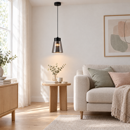 Smoke Gray Glass COB Pendant Light in a living room