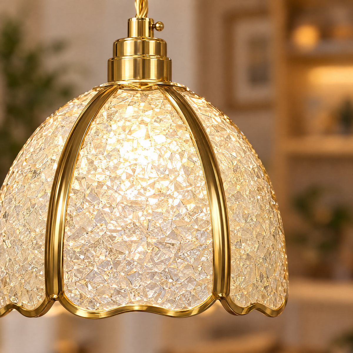 Small Crystal Dome Pendant Light, Dimmable - Model G close-up detail