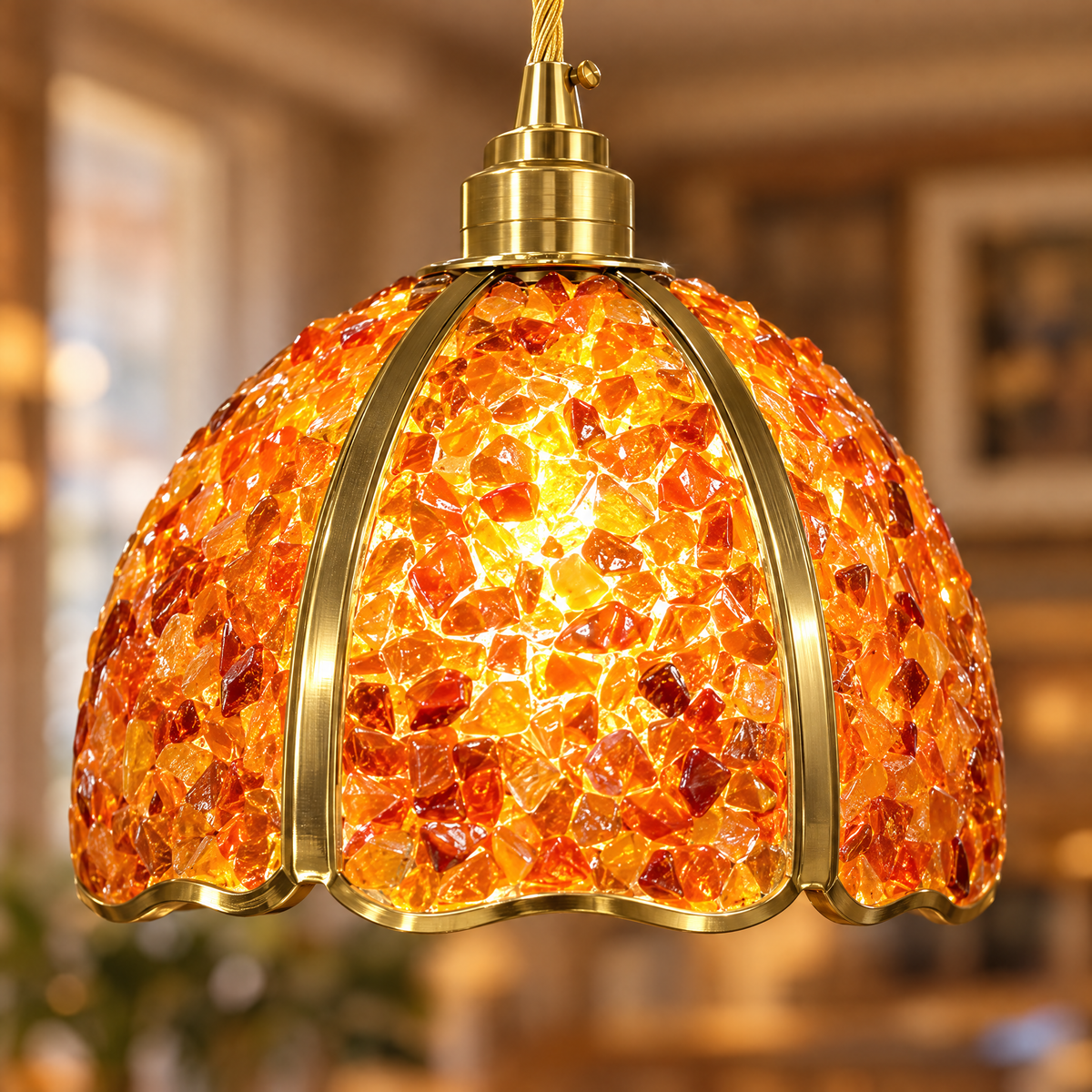 Small Crystal Dome Pendant Light, Dimmable - Model E close-up detail