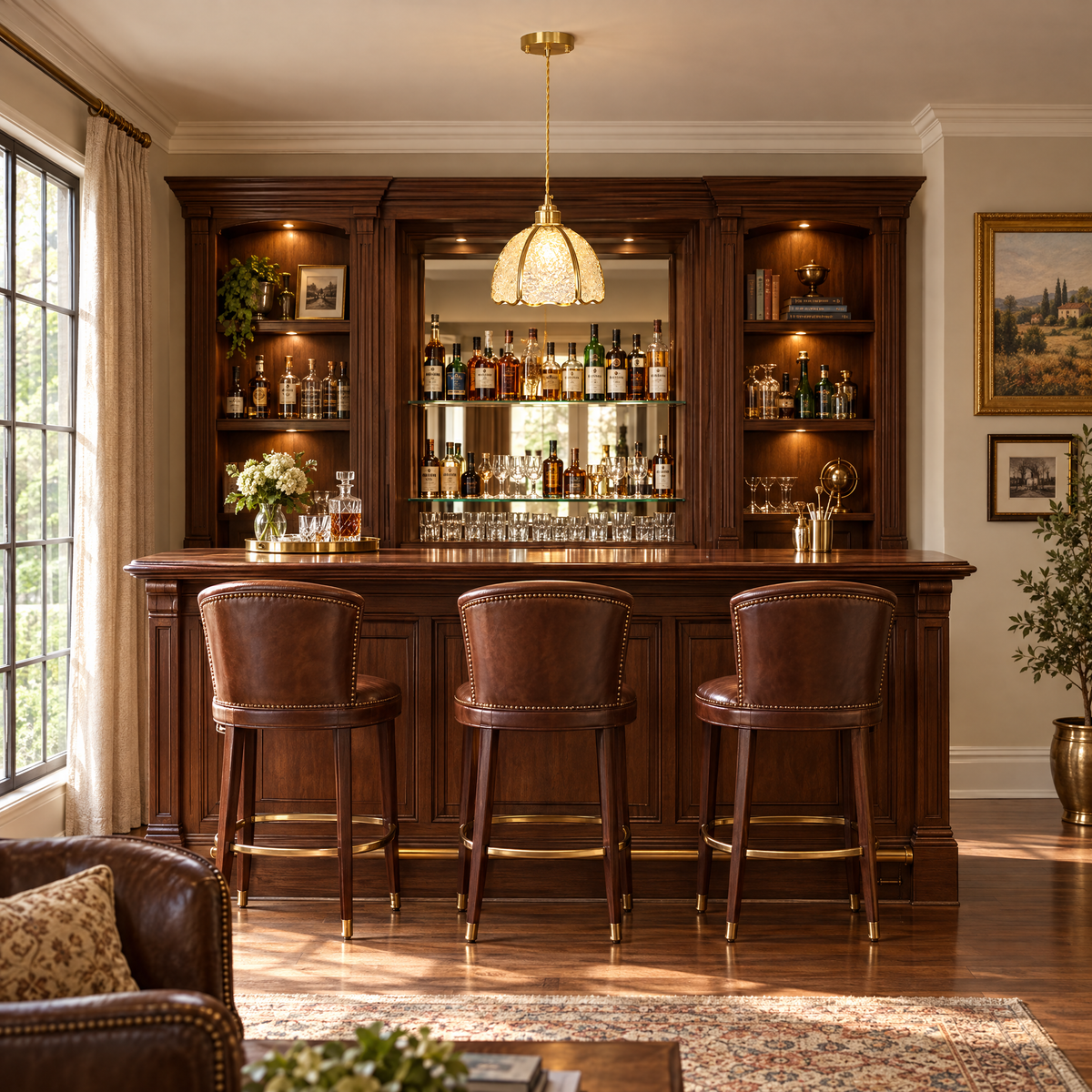 Small Crystal Dome Pendant Light, Dimmable - Model G in a home bar