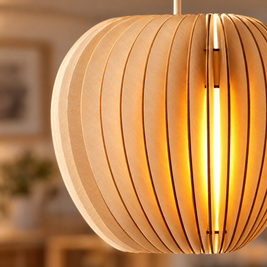 Wood Slat Pendant Light, Rustic Handmade close-up detail
