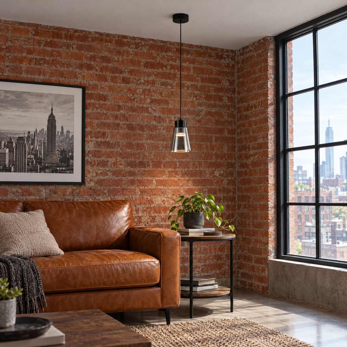 Smoke Gray Glass COB Pendant Light in a living room