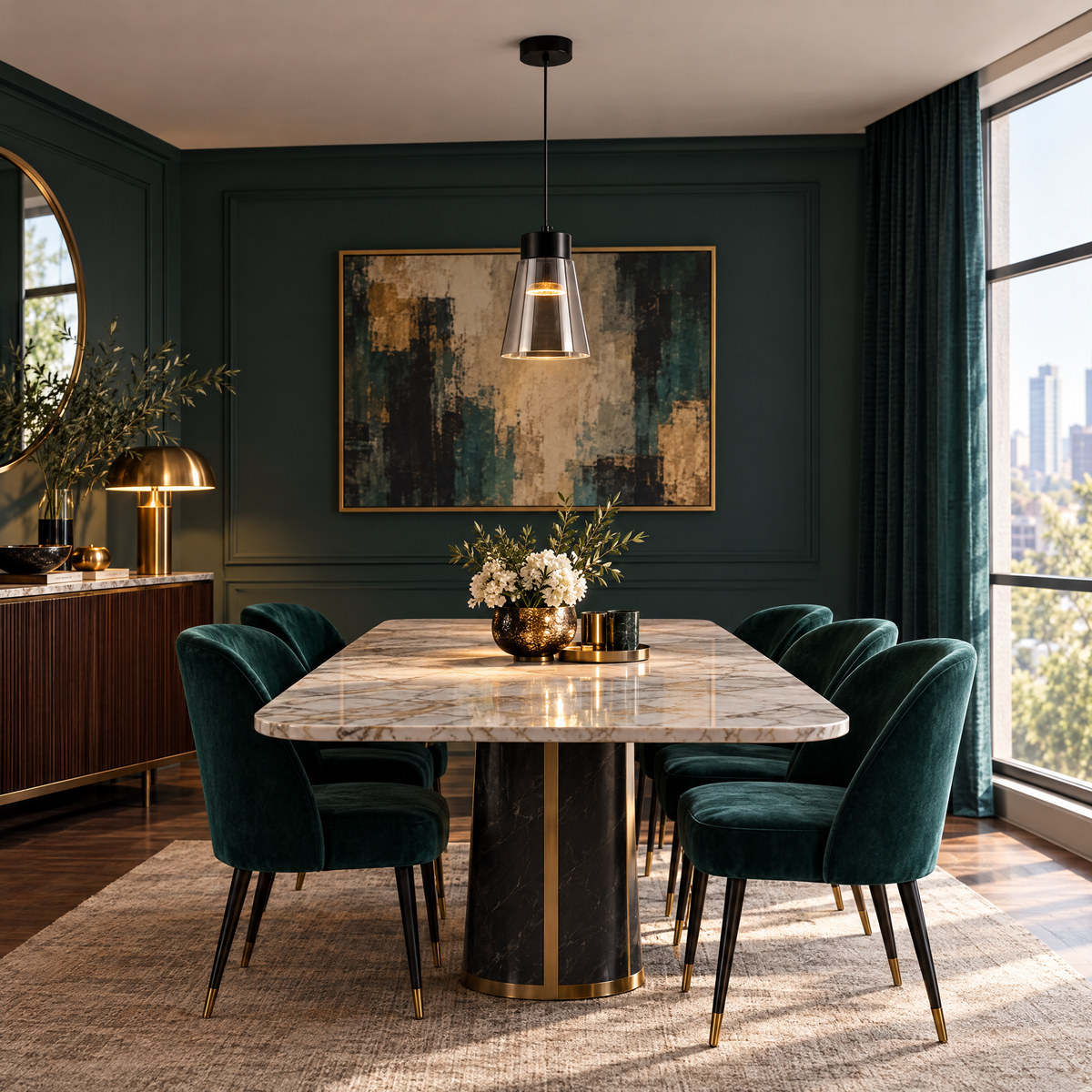 Smoke Gray Glass COB Pendant Light in a dining room