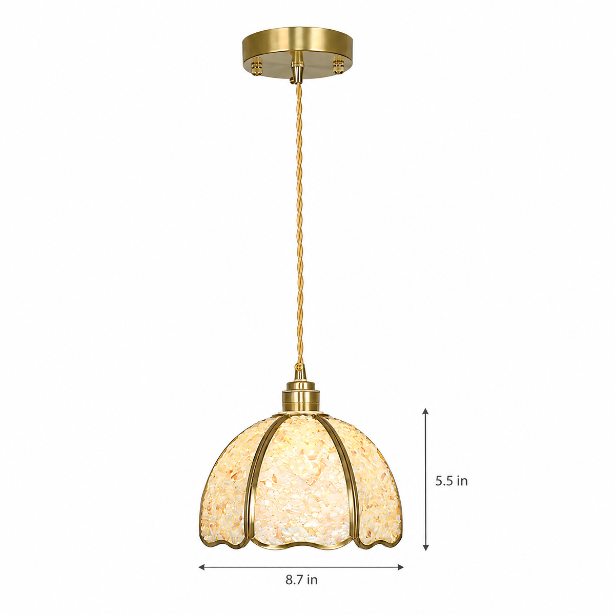 Small Crystal Dome Pendant Light, Dimmable - Model C on white with dimensions