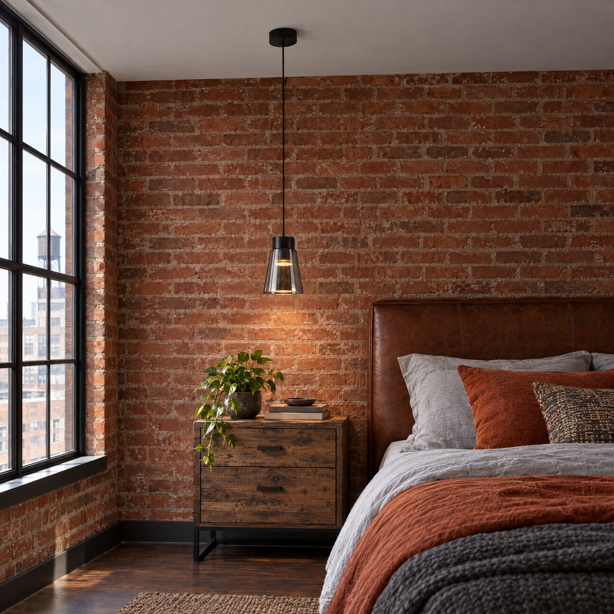 Smoke Gray Glass COB Pendant Light in a bedroom