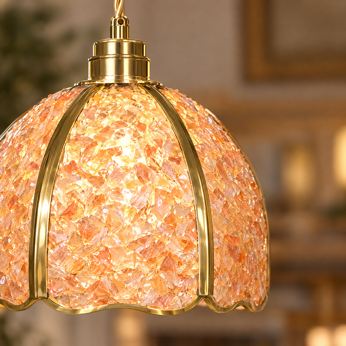 Small Crystal Dome Pendant Light, Dimmable - Model F close-up detail