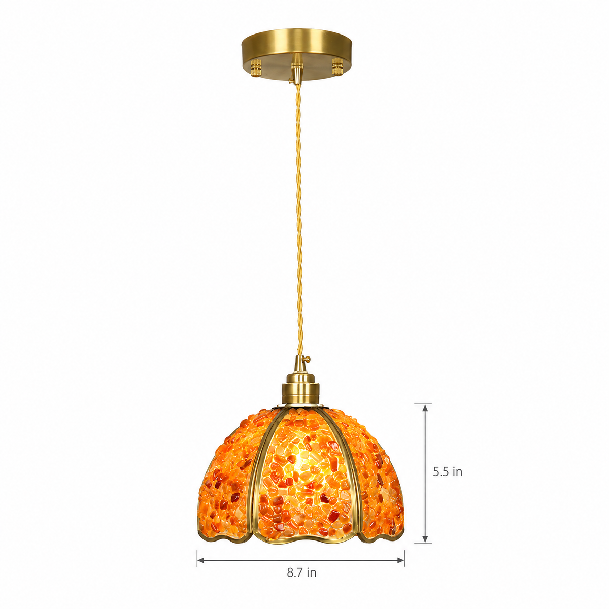 Small Crystal Dome Pendant Light, Dimmable - Model E on white with dimensions