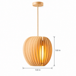 Wood Slat Pendant Light, Rustic Handmade on white with dimensions