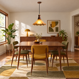Cracked Glass Pendant Light, Brass & Walnut in a dining room