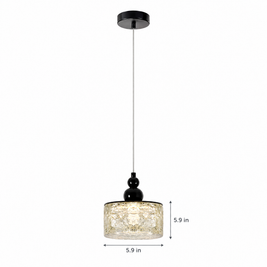 Ice Texture Acrylic Pendant Light, Dimmable - Black on white with dimensions