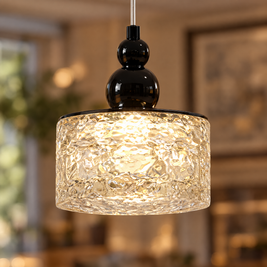 Ice Texture Acrylic Pendant Light, Dimmable - Black close-up detail