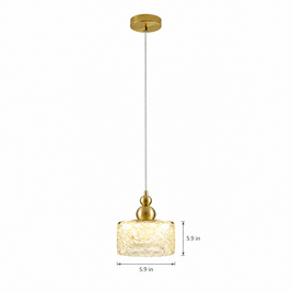 Ice Texture Acrylic Pendant Light, Dimmable - Gold on white with dimensions