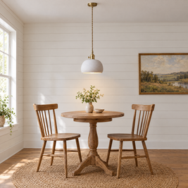 Striped Ceramic Pendant Light, Brass in a dining room