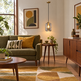 Threaded Glass Pendant Light, Copper Dimmable in a living room