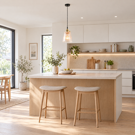 Clear Glass Pendant Light, Brass Minimalist in a kitchen