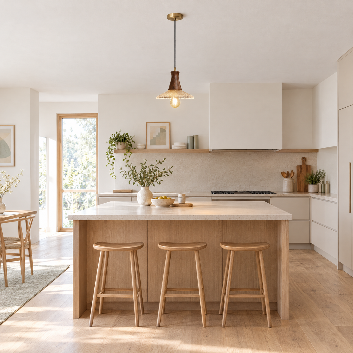 Wabi Sabi Wood & Glass Pendant Light in a kitchen