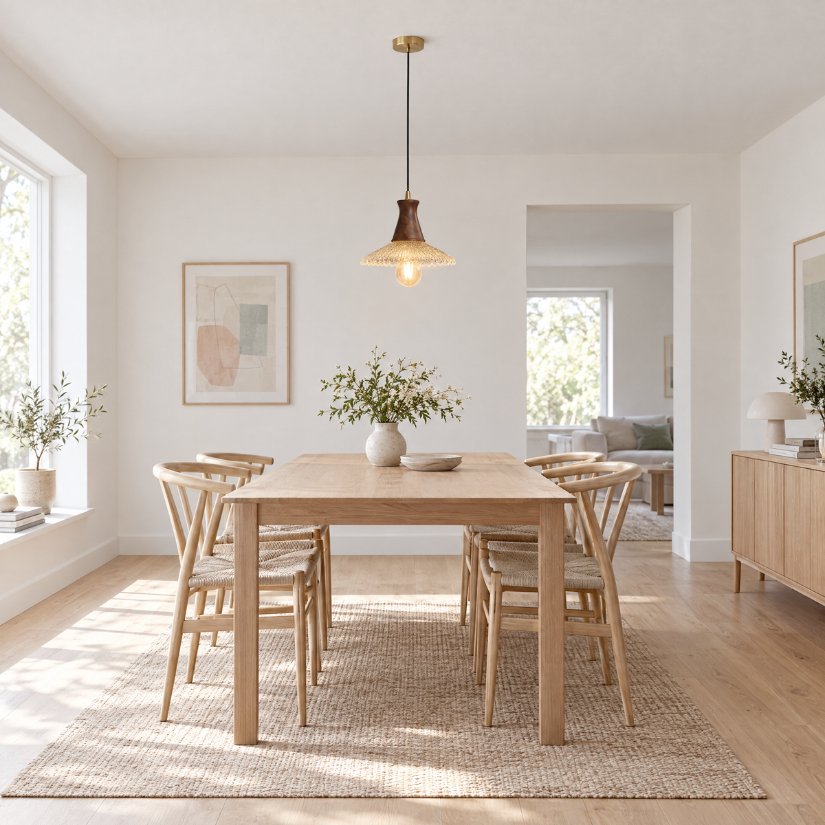 Wabi Sabi Wood & Glass Pendant Light in a dining room