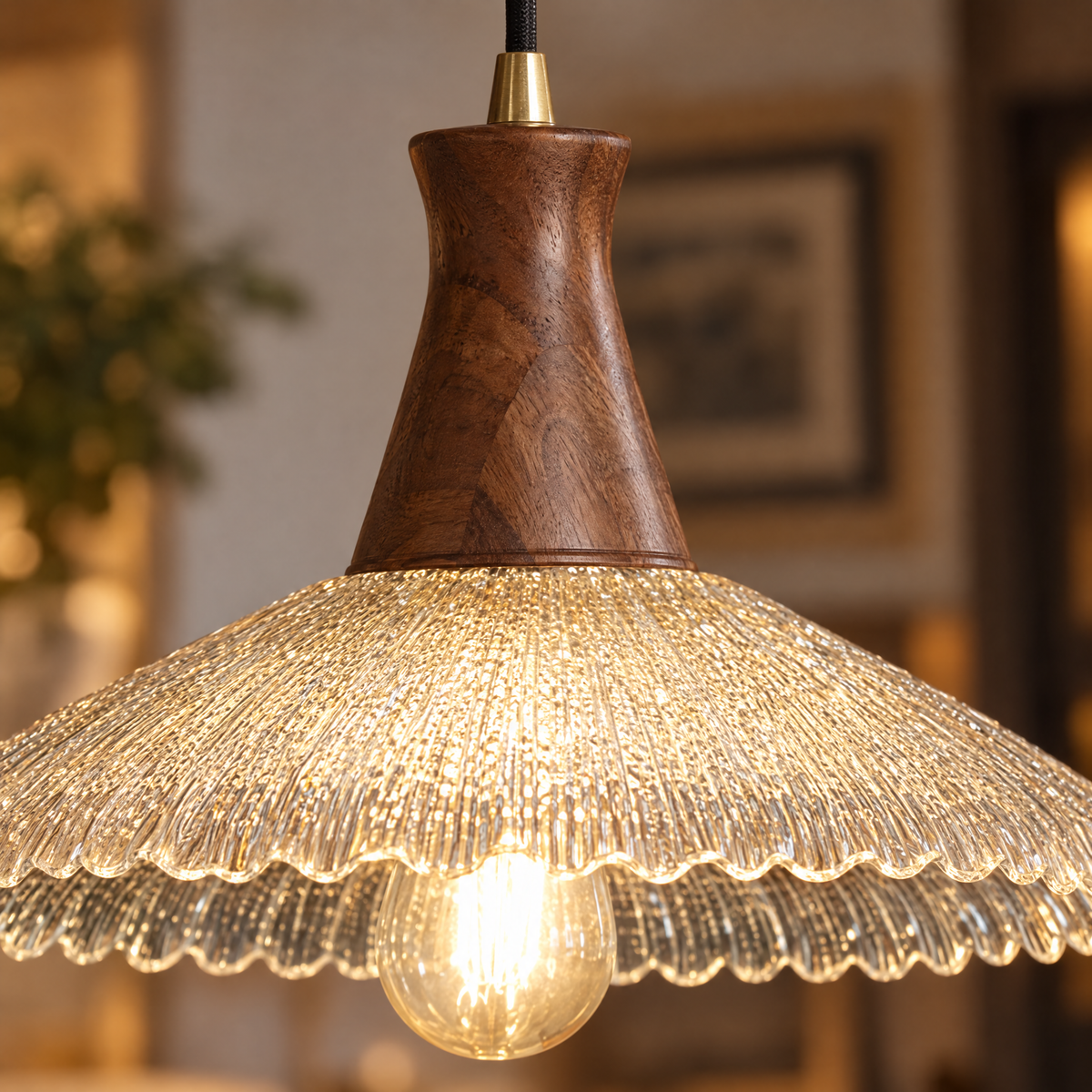 Wabi Sabi Wood & Glass Pendant Light close-up detail