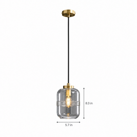 Threaded Glass Pendant Light, Copper Dimmable on white with dimensions