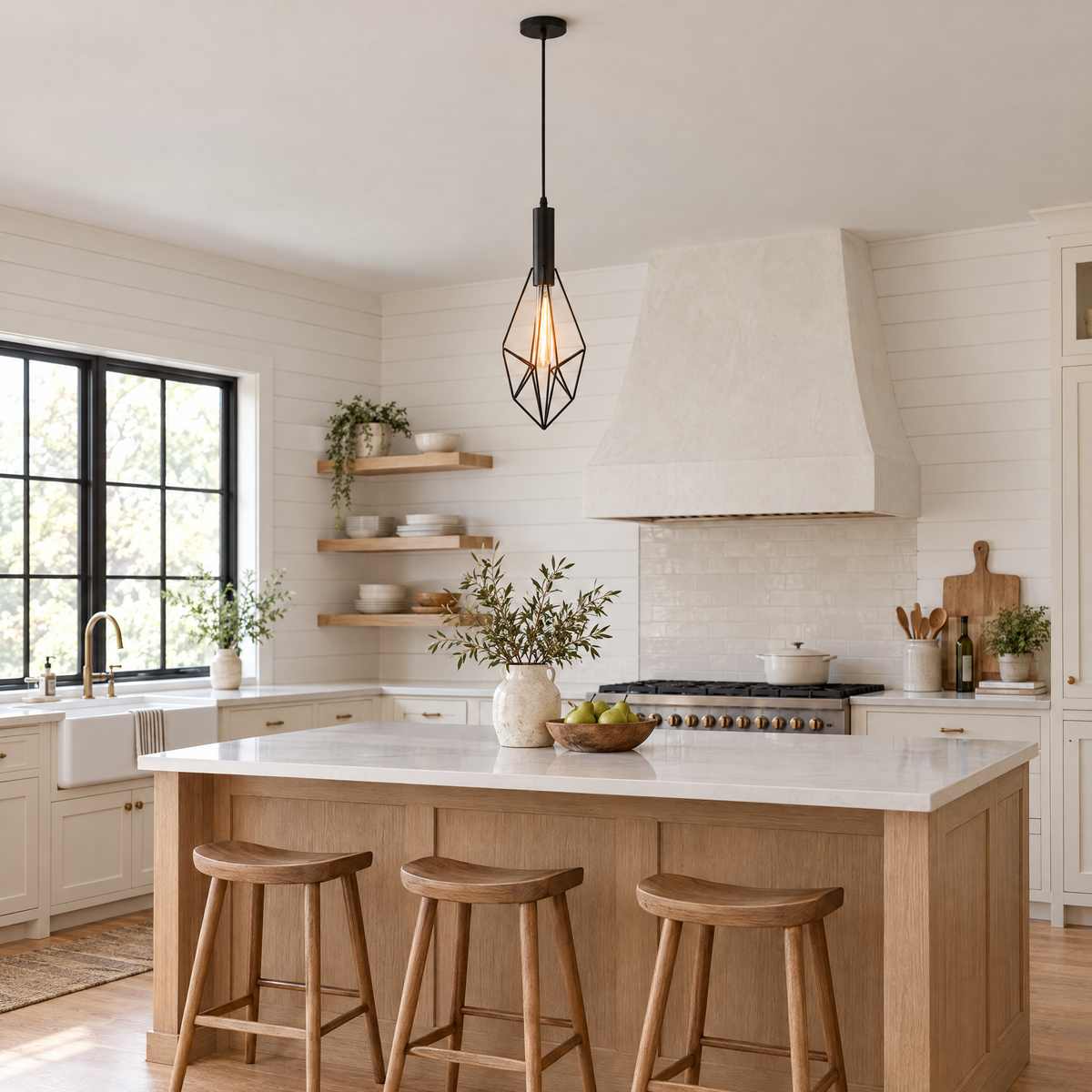 Black Wire Cage Pendant Light, Vintage - 6.7''x17.3'' in a kitchen