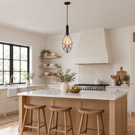 Black Wire Cage Pendant Light, Vintage - 6.7''x17.3'' in a kitchen