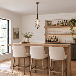 Black Wire Cage Pendant Light, Vintage - 6.7''x17.3'' in a home bar