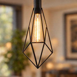 Black Wire Cage Pendant Light, Vintage close-up detail