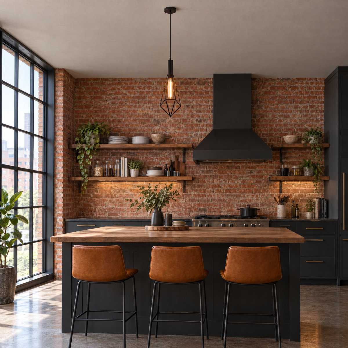 Black Wire Cage Pendant Light, Vintage - 6.7''x16.5'' in a kitchen