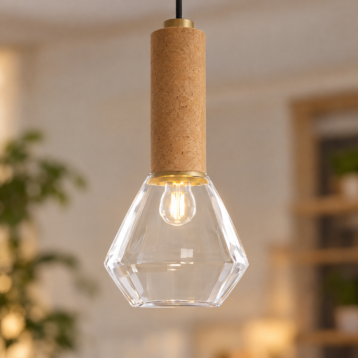 Copper Glass Jar Pendant Light with Wood - Transparent close-up detail