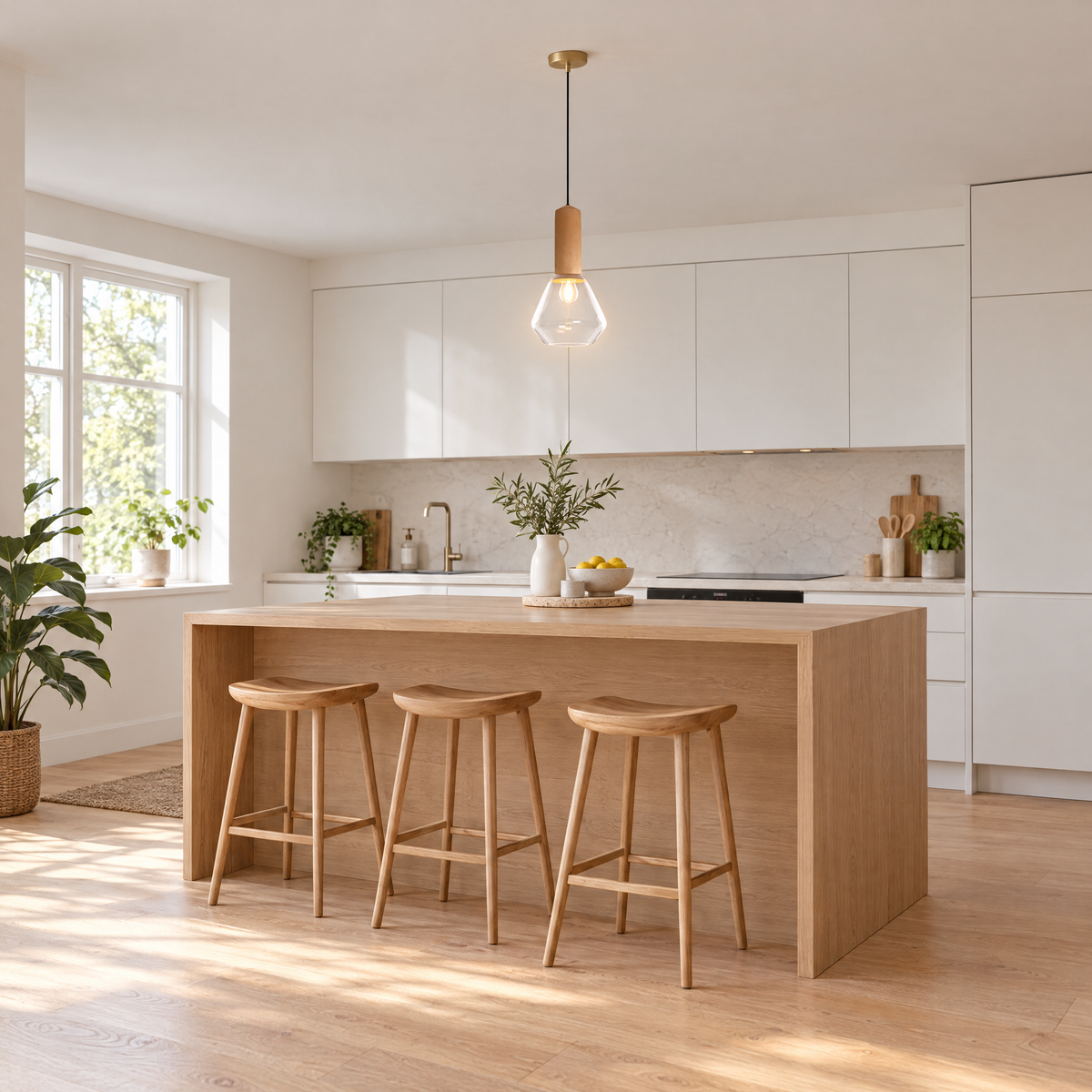 Copper Glass Jar Pendant Light with Wood - Transparent in a kitchen