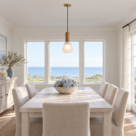 Copper Glass Jar Pendant Light with Wood - White in a dining room