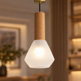 Copper Glass Jar Pendant Light with Wood - White close-up detail
