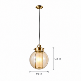 Amber Glass Pendant Light, Post-Modern - 9.8''x12.6'' on white with dimensions