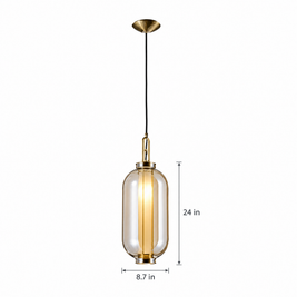 Amber Glass Pendant Light, Post-Modern - 8.7''x24'' on white with dimensions
