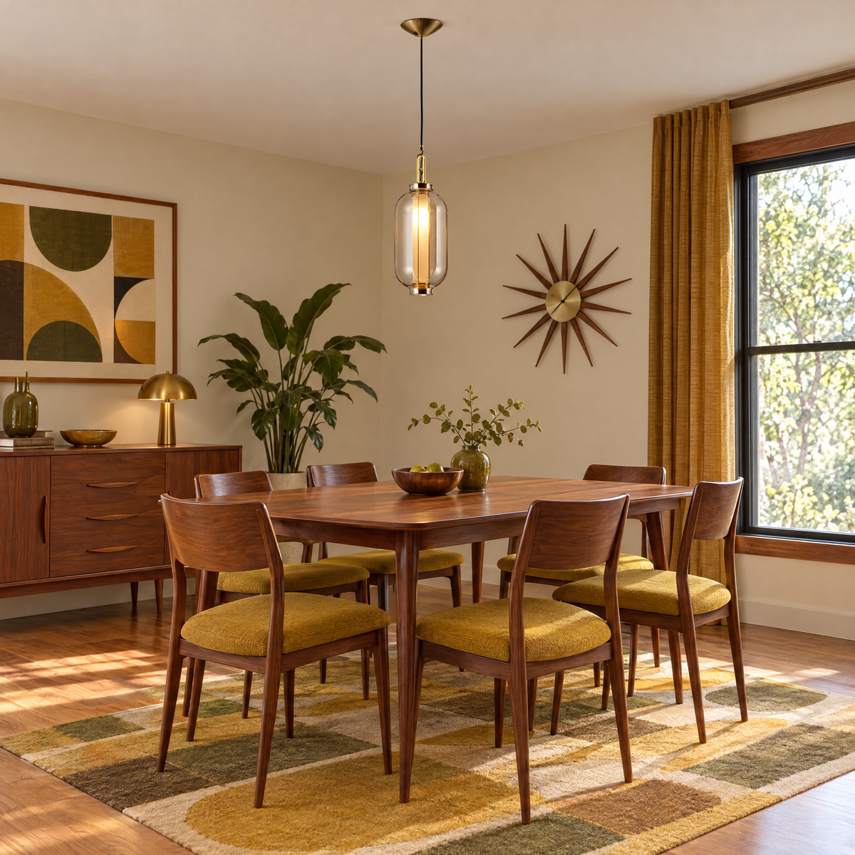 Amber Glass Pendant Light, Post-Modern - 8.7''x24'' in a dining room