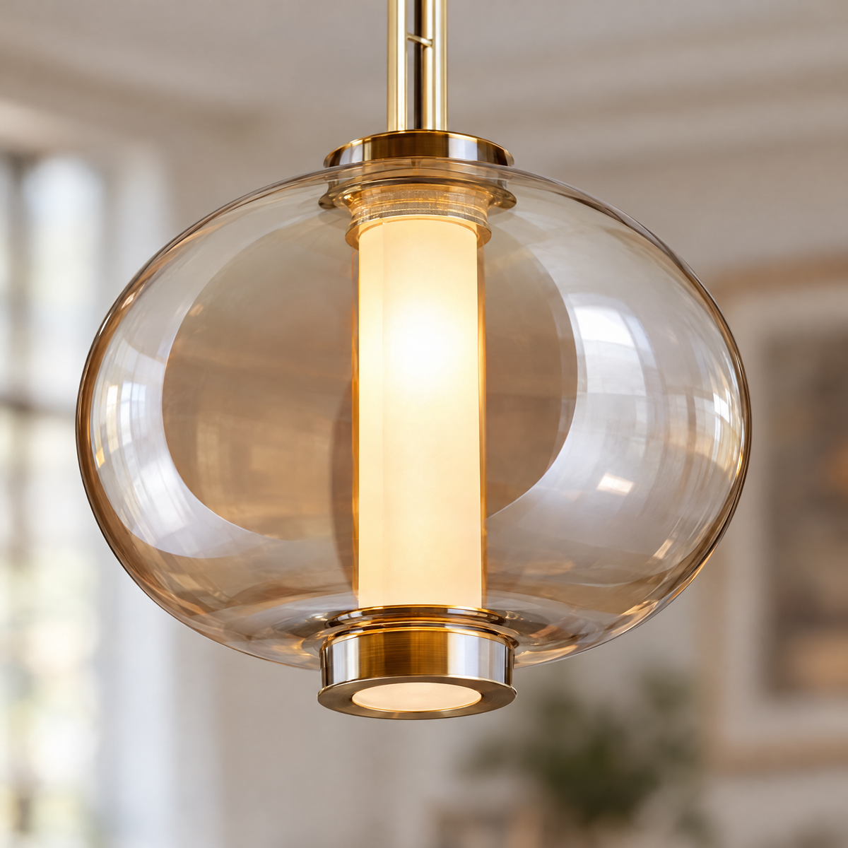 Amber Glass Pendant Light, Post-Modern - 15.7''x19.7'' close-up detail