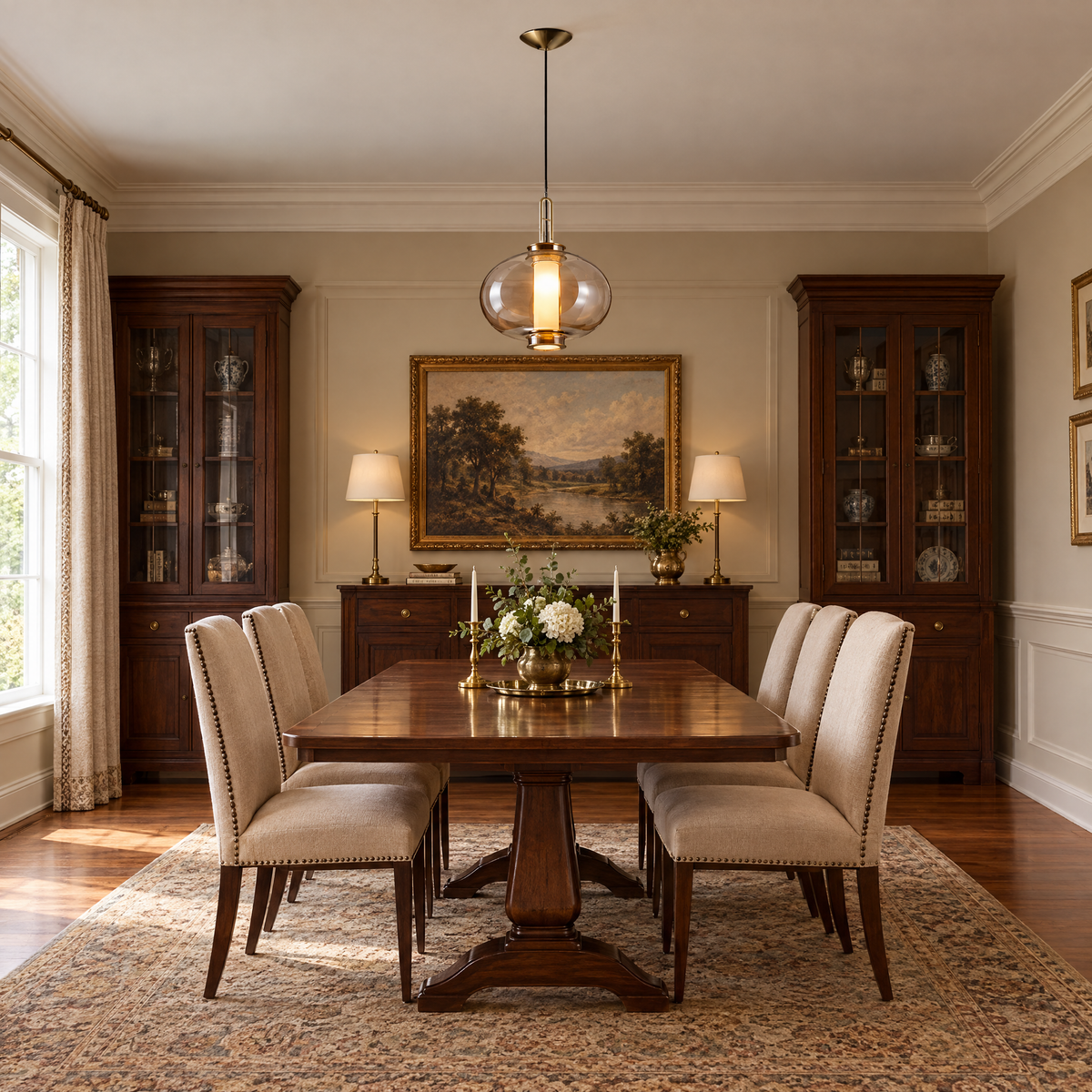 Amber Glass Pendant Light, Post-Modern - 15.7''x19.7'' in a dining room