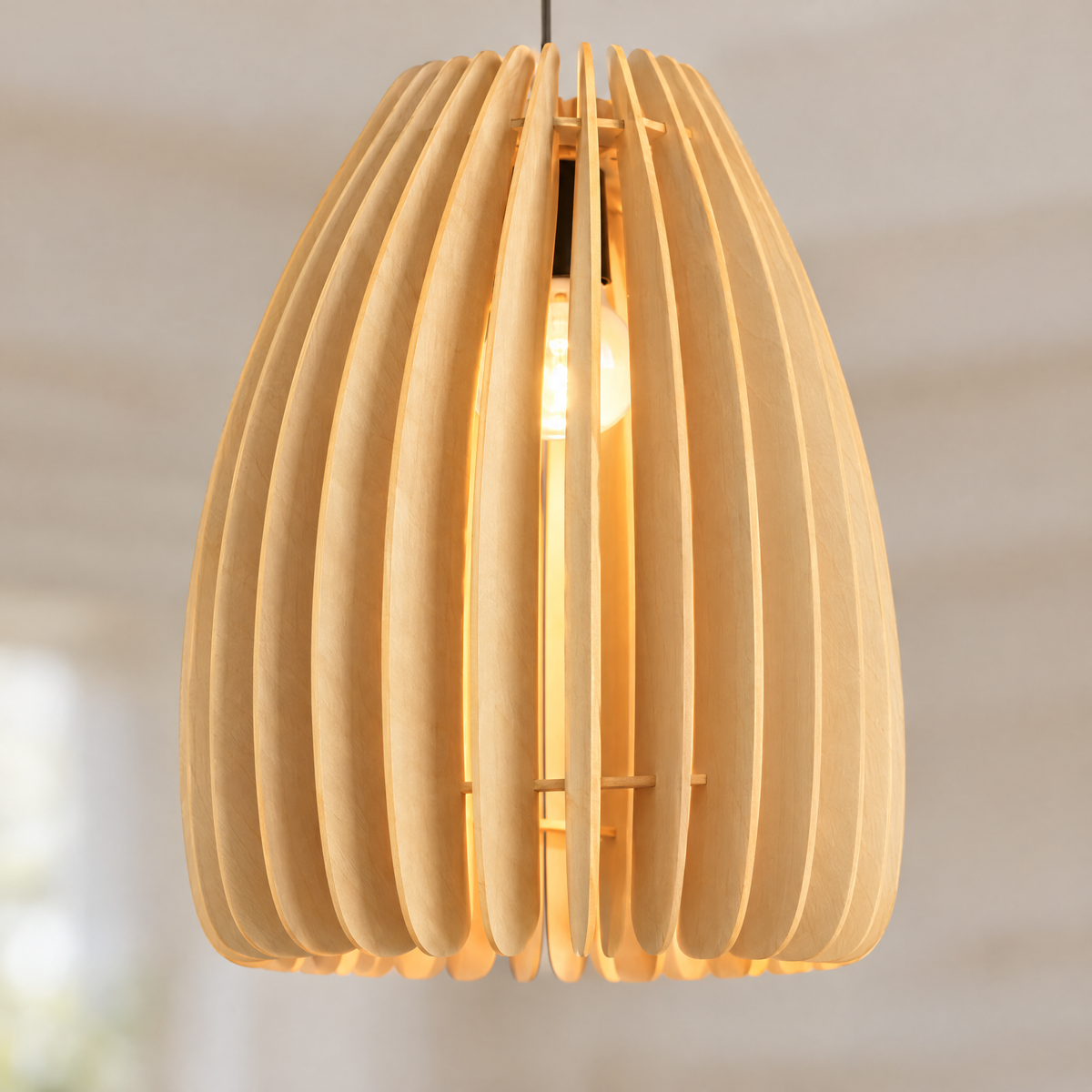 Wood Slat Pendant Light, Rustic Handmade - 14.2''x16.9'' close-up detail