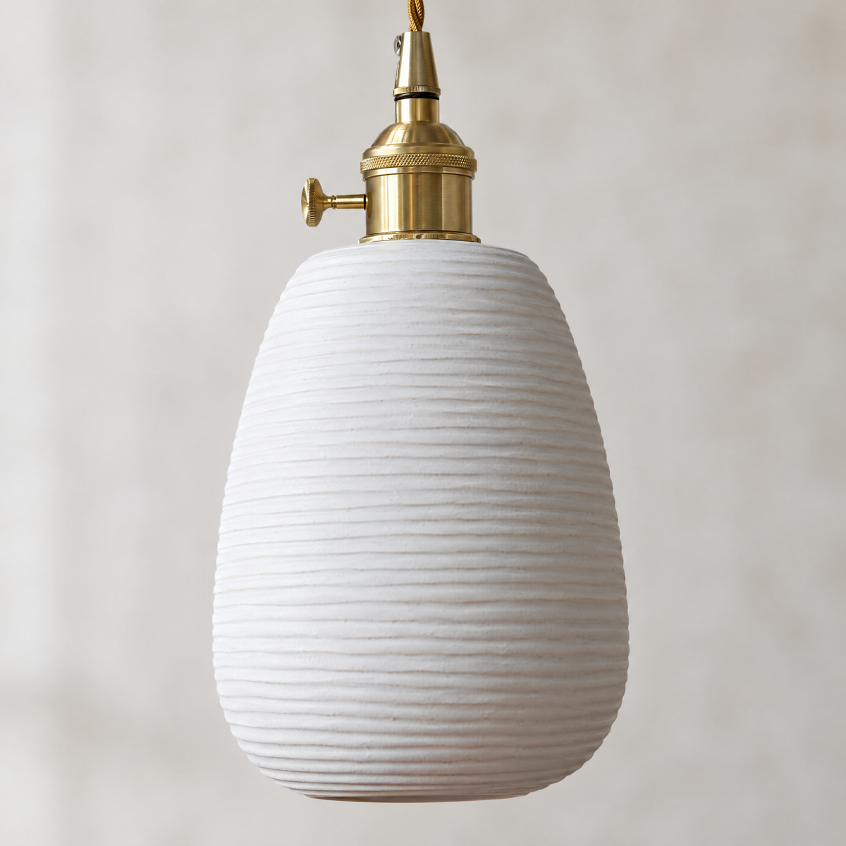Striped Ceramic Pendant Light, Brass - 5.3''x8.9'' close-up detail