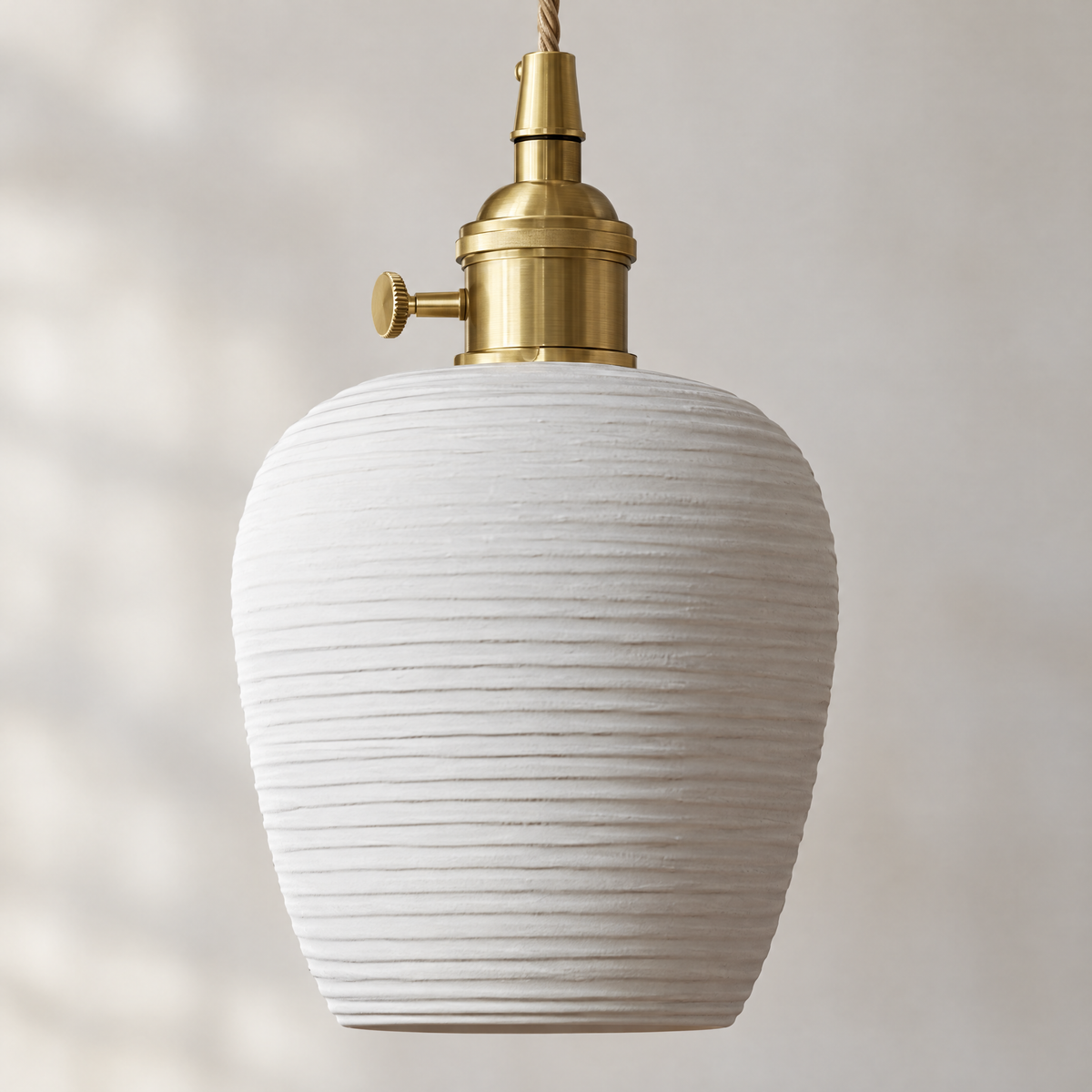 Striped Ceramic Pendant Light, Brass - 5.3''x7.9'' close-up detail