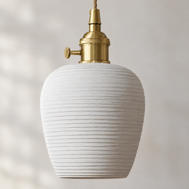 Striped Ceramic Pendant Light, Brass - 5.3''x7.9'' close-up detail