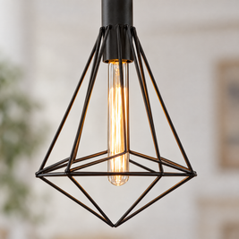 Black Wire Cage Pendant Light, Vintage - 9.8''x15'' close-up detail