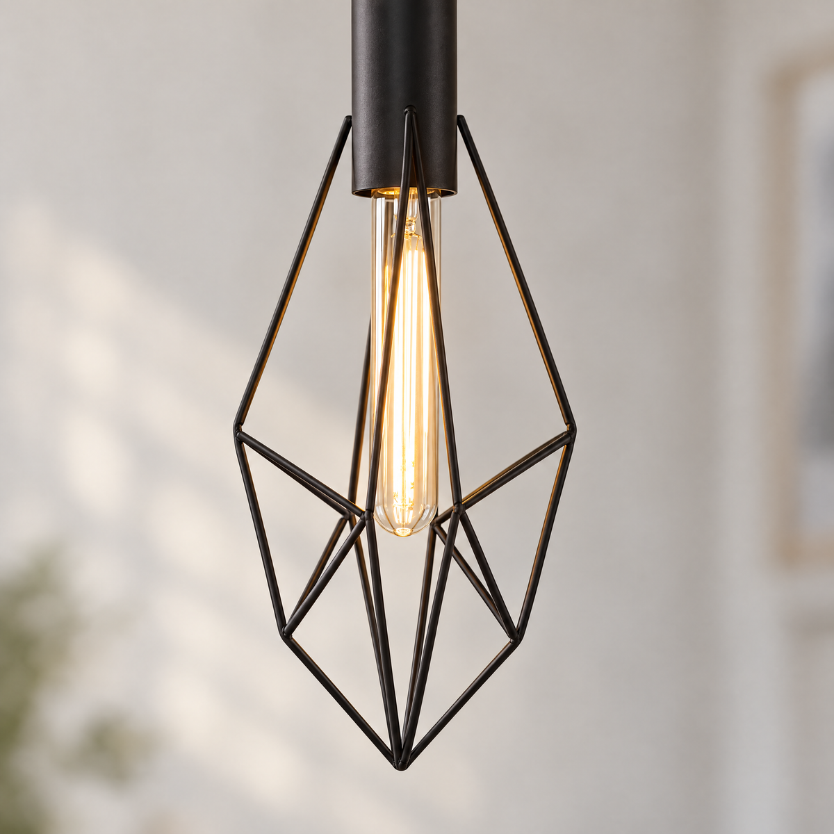 Black Wire Cage Pendant Light, Vintage - 6.7''x17.3'' close-up detail