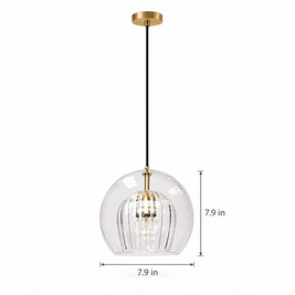 Copper & Glass Globe Pendant Light - 7.9 Inch on white with dimensions