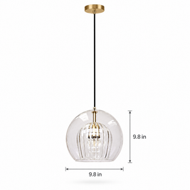 Copper & Glass Globe Pendant Light - 9.8 Inch on white with dimensions