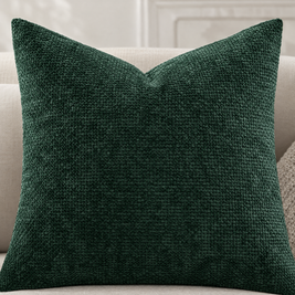 Close-up of Dark Green chenille basketweave pillow cover texture