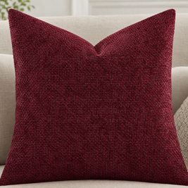 Close-up of Burgundy chenille basketweave pillow cover texture