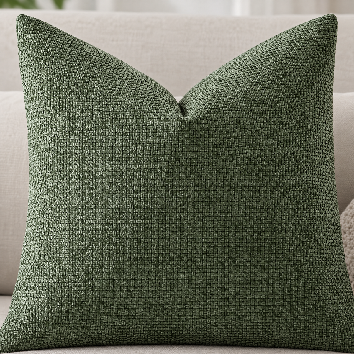 Close-up of Forest Green chenille basketweave pillow cover texture