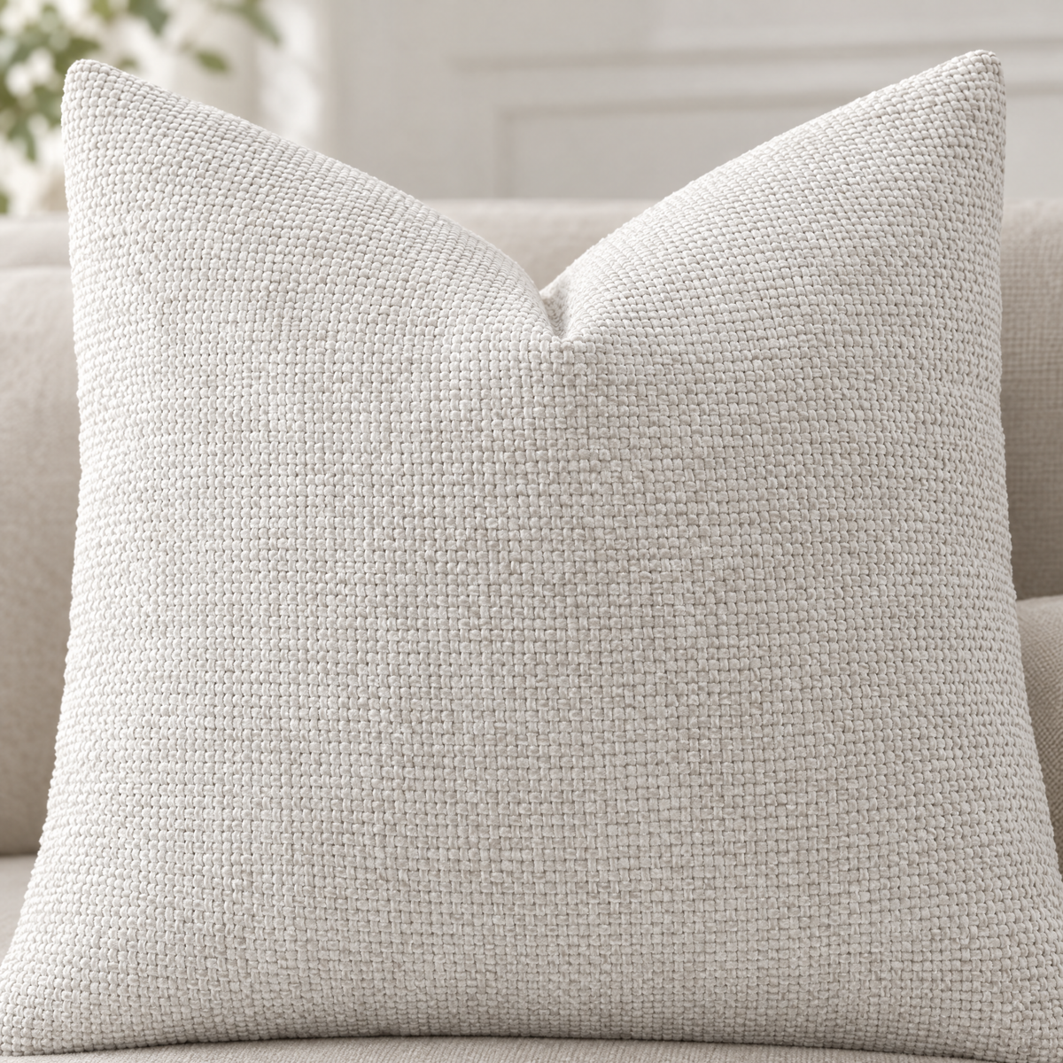Close-up of Ivory chenille basketweave pillow cover texture